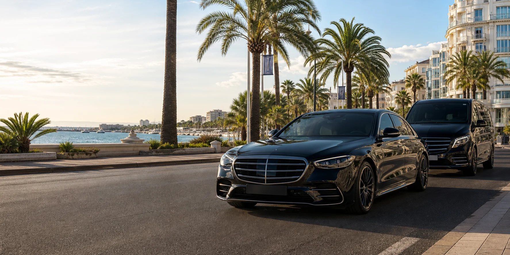 Luxury Mercedes-style chauffeur fleet on La Croisette in Cannes